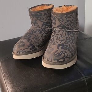 UGG Gray Boots with Plush Orange Shearling Linning.